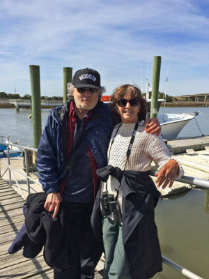 Judy and Richard getting ready to board the boat for Captain Mike's Dolphin Excursion - Tybee Island
