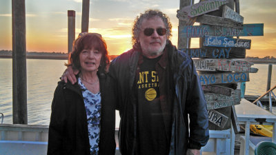 Judy and Richard on the pier behind Coco's Sunset Grille after having dinner at Coco's - Tybee Island