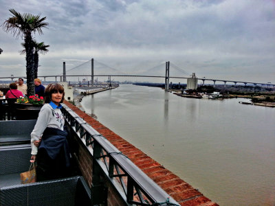 Judy on the roof of the Bohemian Hotel for before-dinner drinks at Rocks on the River - overlooking the Savannah River