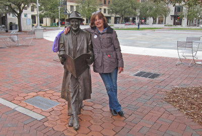 Judy with her friend Johnny Mercer at the City Market - Savannah