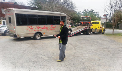 The bus for Johnnie Brown's fine Freedom Trail Tour - bus broke down while we were on it with Jack & Judy - Savannah