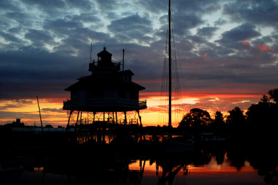 Sunrise at Drum Point lighthouse at the Calvert Marine Museum