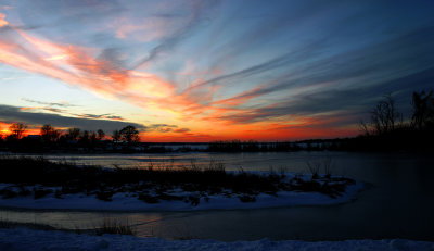 Sunset over icy Patuxent River, Broomes Island, MD