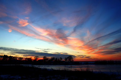 Sunset over icy Patuxent River, Broomes Island, MD