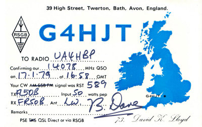 G4HJT qsl card, 1979