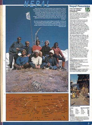 Picture from Nepal in 1984 in Exodus brochure. I'm sitting cross legged between Porter and Sirdar.