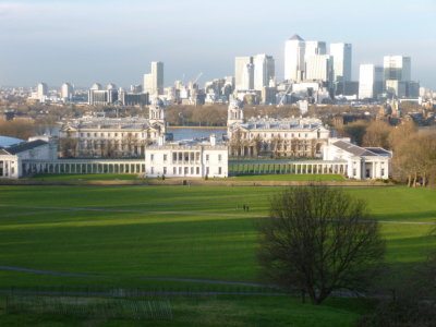 Former Royal Naval College with Canary Wharf in background