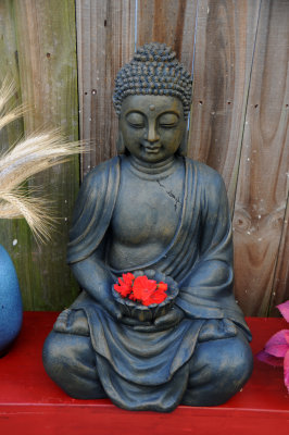 Buddha on a Red Bench