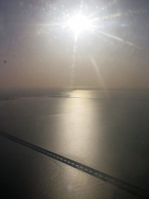 Flying Over Tampa Bay Causeway at Sunset 