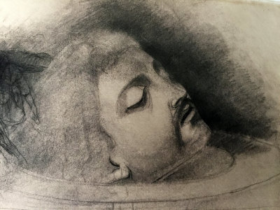 Head of John the Baptist Detail - Black Chalk on Paper