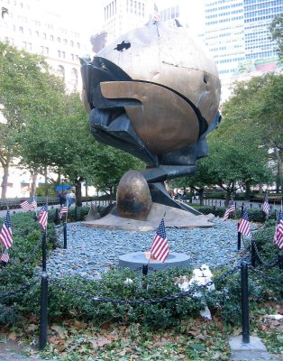 911 Center Piece of the Remains of the Former World Trade Center Plaza Sculpture