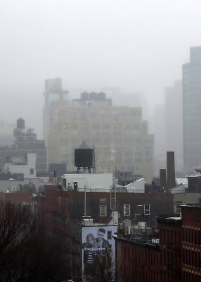 Downtown Manhattan Skyline on a Foggy Rainy Day 