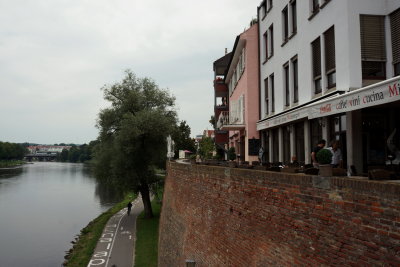 Ulm. Bike path below the wall