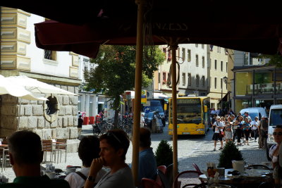 Regensburg. A big city bus still manages to go through town