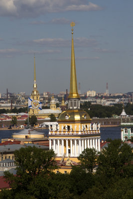 View towards the Admiralty and Peter and Paul Fortress from St.Isaac's Cathedral, St.Petersburg.
