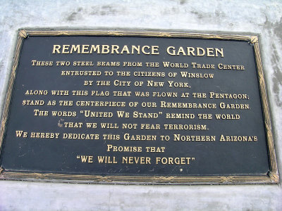 911 Memorial at Winslow, AZ.