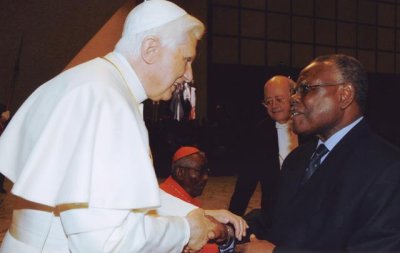 Pope Benedict and a member of the government delegation (Cardinal Dery Pictures: 