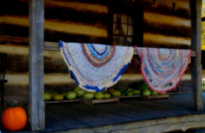 Rugs drying on the porch