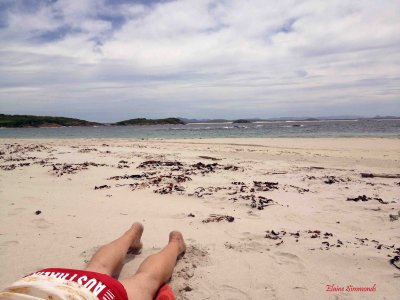 Glenn and I spent a glorious day on Broughton Island, a 90 minute boat ride from Port Stephens. After lunch on board the boat, we walked over the hill to this deserted beach. Just magic. After a swim Glenn lay down on the sand and I could not resist taking this photograph of him. For the non-Aussies, a Beach Bum is someone who is unemployed and spends his/her time at the beach.