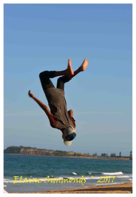 I went to visit some of my ex pupils from far western NSW on a visit to the beach.
This young man gave me the perfect opportunity when he did a magnificent backflip.
