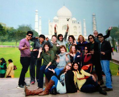 ALL OF US AT THE TAJ MAHAL IN AGRA, INDIA