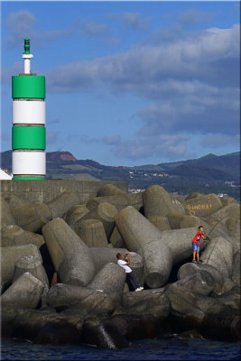 Man And Son Pier Fishing, Ponta Delgado