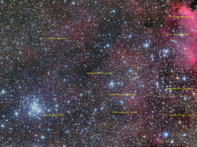 Table of Scorpius NGC6231 to IC4628-GUM56 (the Prawn Nebula) - ANNOTATED