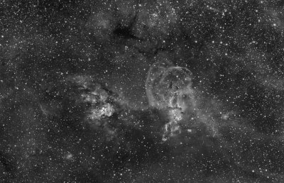 NGC 3576 (The Statue of Liberty Nebula), NGC 3603, NGC 3590 in Halpha