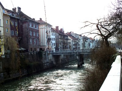 The Ljubljanica River running through the Old Town section of the city