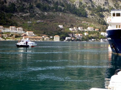 Oil slick boom being deployed