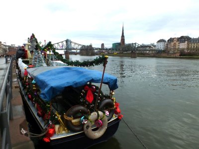A Christmas boat on the Main river in Frankfurt