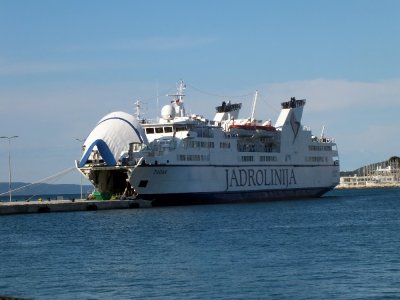 One of the large ferries taking people, cars, and trucks to the various cities and islands in the Adriatic
