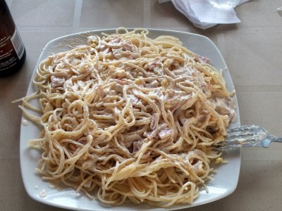 About 2 lbs. of spaghetti carbonara