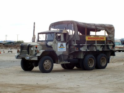 Our Vehicle into the desert.  A 10-wheel drive converted cargo truck.