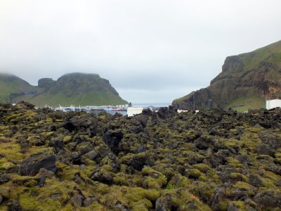The lava field as it was flowing down to the harbor