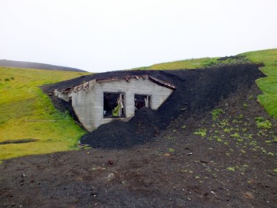 Partial excavation of a house buried by the volcano