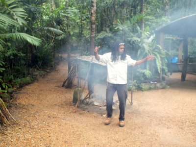 'Skip', our indigenous guide, performing a smoke ritual to keep us safe while in the park