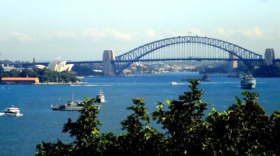 The Sydney Opera House and Harbour Bridge from the suburbs of Sydney