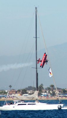 Looks like he got caught in the boat's mast :)