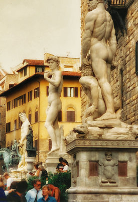 Sculptures on the Piazza della Signoria Outside the Uffizi Gallery