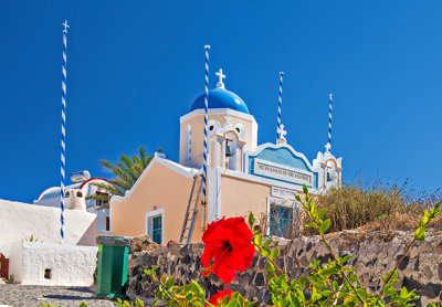 Church with Red Hibiscus