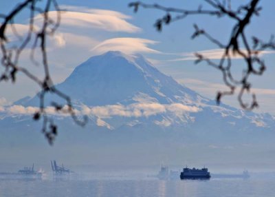 03 mt rainier with lenticular clouds, vashon ferry, port of tacoma