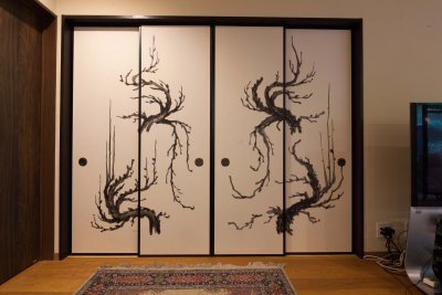 Fusuma (sliding doors) made from Ikebana scetches