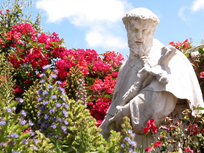 Saint Francis statue in Carmel Mission garden