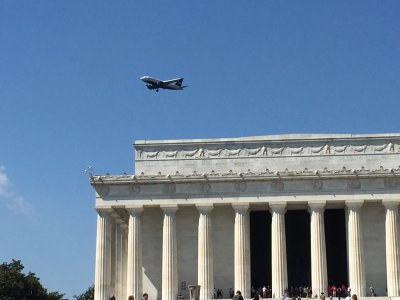 the planes come in quite low over the Lincoln Memorial