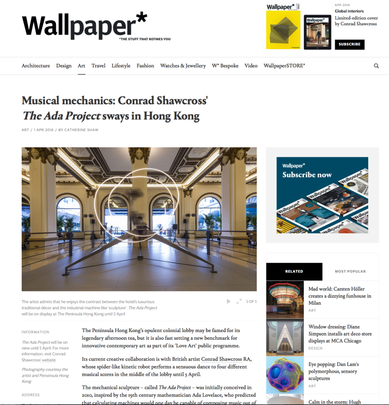 Photos of Conrad Shawcross Ada Project in Wallpaper* April 2016