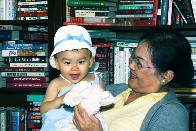 With Great-aunt Khiem in Grandpas reading station