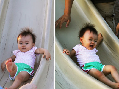Let me sliding down, Dad!