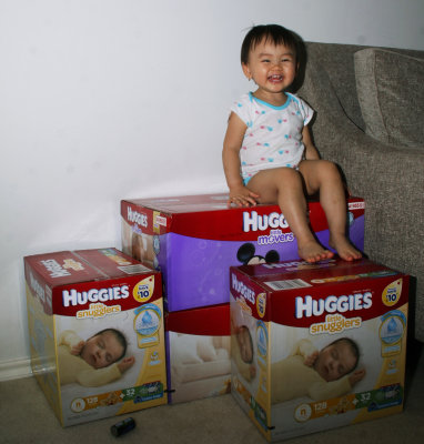 Diapers stocked for Mia's Brother