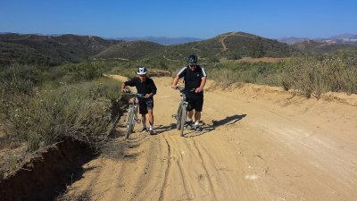 Father/son bonding while hiking the bike